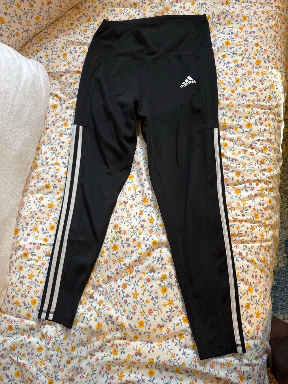 adidas Black Leggings with White Side Stripes and Logo